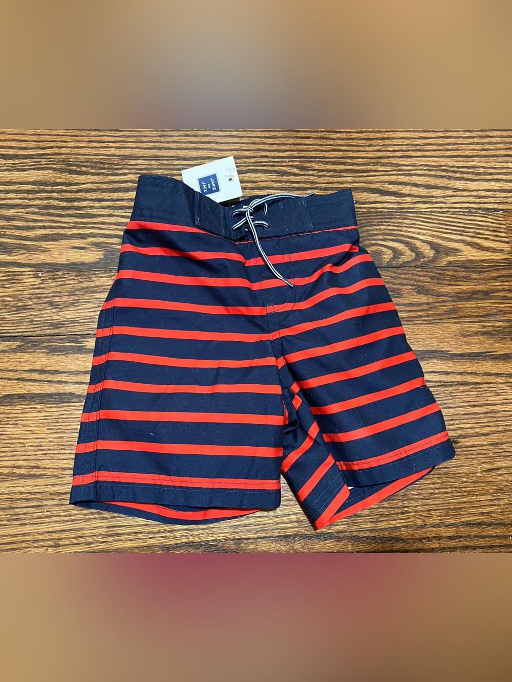 NWT Janie and Jack Navy and Red Striped Swim Shorts Trunks 12-18 mths 12 18 mths